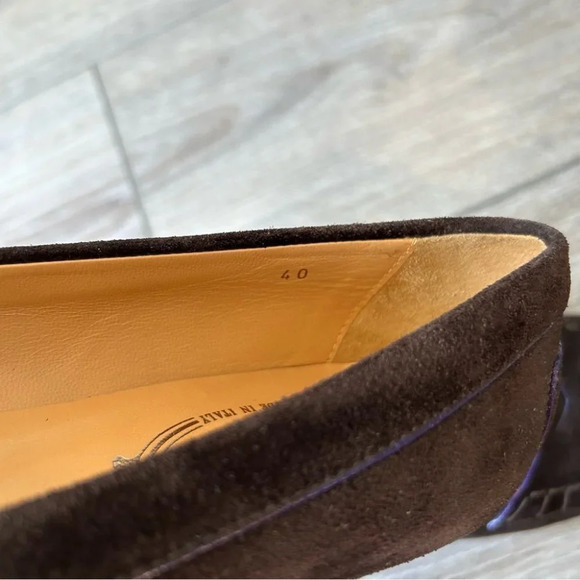 Tod’s Brown Suede Leather Purple Trim Studded Kitten Heel Pump - Picture 12 of 13